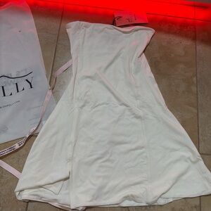 Oh Polly Cream Strapless Flared Mini Dress